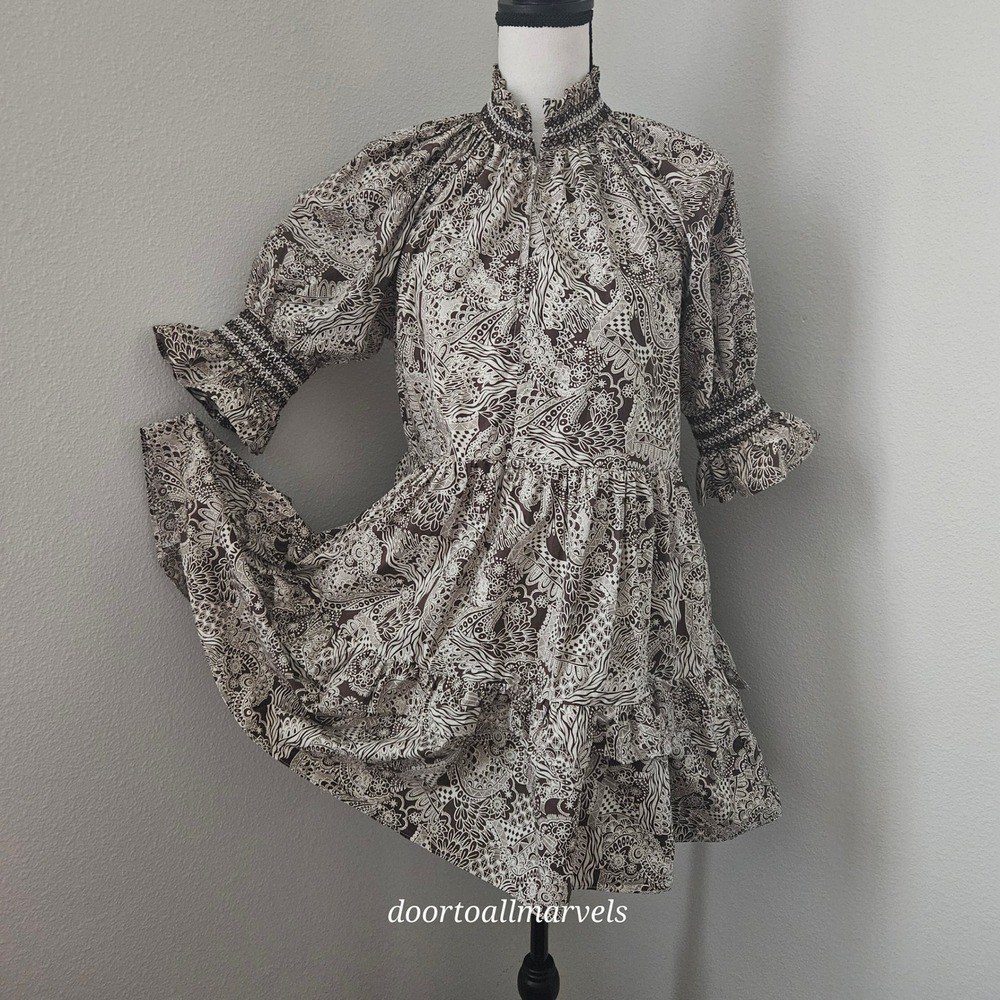Tuckernuck Hyacinth House Brown Floral Sawyer 100% Cotton Mini Dress sz S
